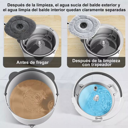 Trapeador Mop Cubeta Spin Automático 6 Paños De Repuesto.