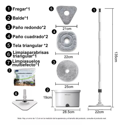 Trapeador Mop Cubeta Spin Automático 6 Paños De Repuesto.
