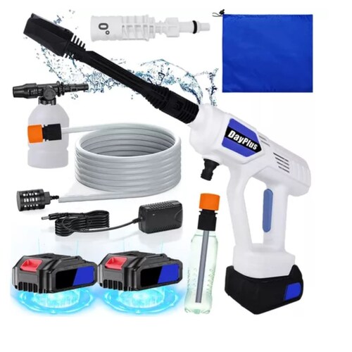Hidrolavadora Inalámbrica Pistola Lavado Coche 2 Baterías Azul/Blanco