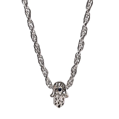 Collar Mano Fátima Plata .925 Hombre Piedra zirconia y baño de rodio.