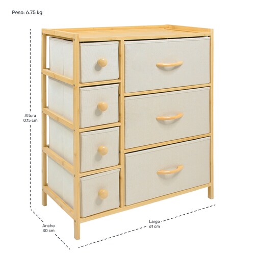 Comoda Cajonera Mueble Bambu Organizador 7 Cajones Blanco