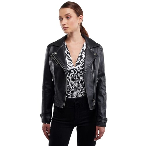 Chamarra color negro para mujer, marca Holly Land, con tacto de piel, mod. 824255