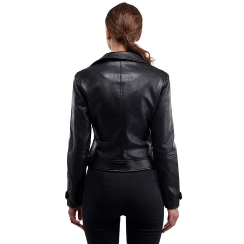 Chamarra color negro para mujer, marca Holly Land, con tacto de piel, mod. 824255