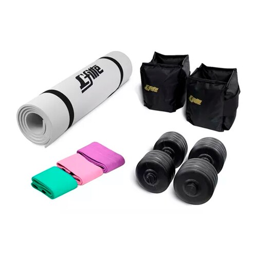 Kit Tapete,mancuernas,polainas Y 3 Bandas De Tela