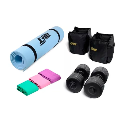 Kit Tapete,mancuernas,polainas Y 3 Bandas De Tela