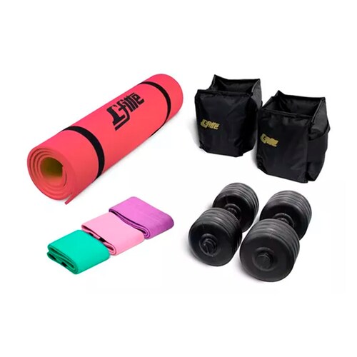 Kit Tapete,mancuernas,polainas Y 3 Bandas De Tela
