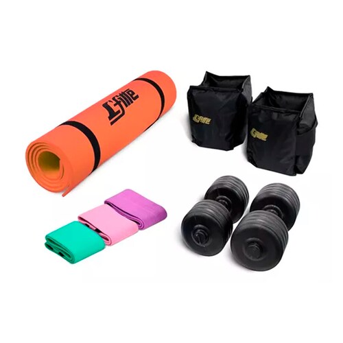 Kit Tapete,mancuernas,polainas Y 3 Bandas De Tela