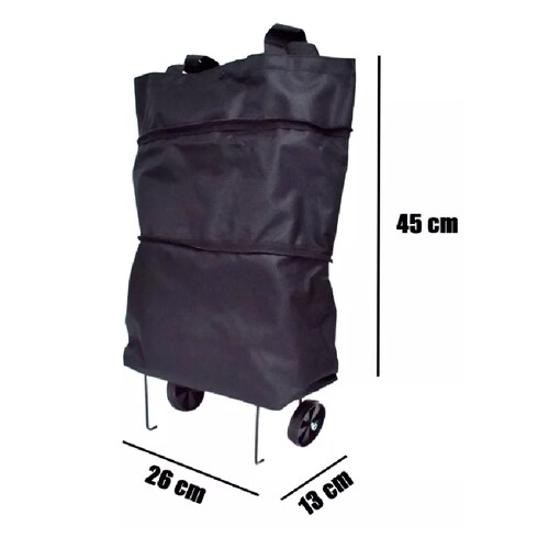 Bolsa Y Carrito Portatil 2 En 1 Negra Plegable Con Ruedas Para SuperMercado