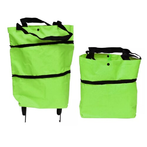 Bolsa Y Carrito Portatil 2 En 1 Negra Plegable Con Ruedas Para SuperMercado