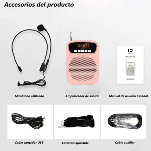 Amplificador De Voz Megafonos Portatiles Con Bluetooth 15w Rosa