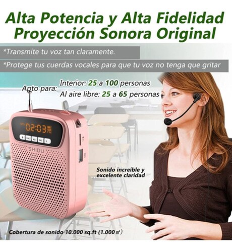 Amplificador De Voz Megafonos Portatiles Con Bluetooth 15w Rosa