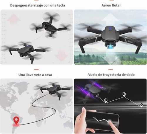 Drone Control Remoto Con Par Cámara 4k Quadcopter + 2 baterías, Negro