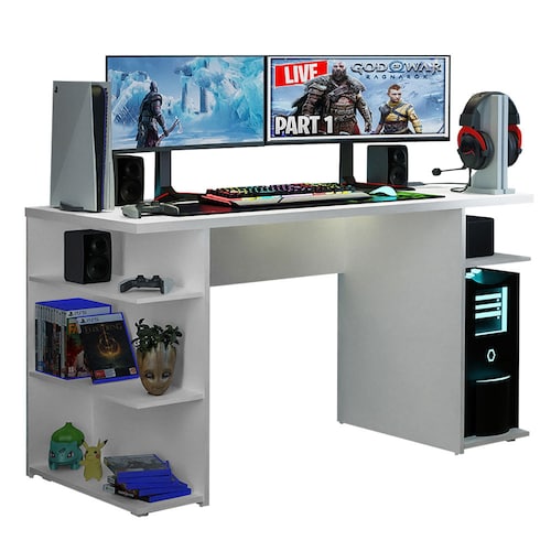 Escritorio Gamer Madesa Para Pc y Consola Blanco.