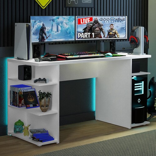 Escritorio Gamer Madesa Para Pc y Consola Blanco.