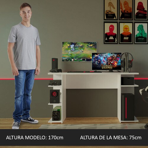 Escritorio Gamer Madesa Para Pc y Consola Blanco.