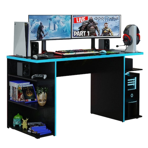 Escritorio Gamer Madesa para Pc y Consola Azul/Negro.