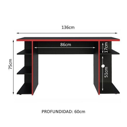 Escritorio Gamer Madesa para PC y Consola Rojo / Negro.