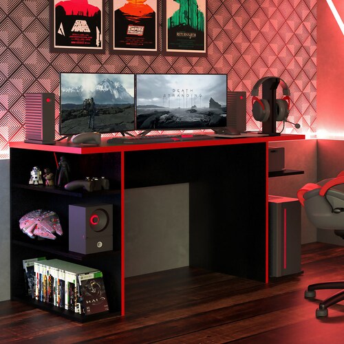 Escritorio Gamer Madesa para PC y Consola Rojo / Negro.