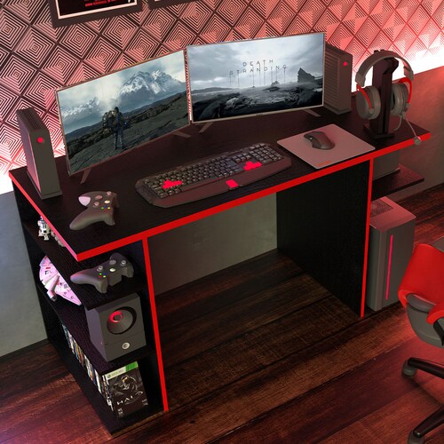 Escritorio Gamer Madesa para PC y Consola Rojo / Negro.
