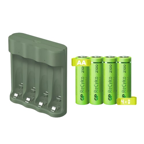 Cargador de pilas recargables GP USB con 4 piezas AA 2100mAh