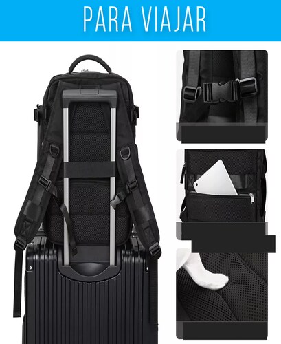 Mochila De Viaje Grande, Mochila Impermeable Para Senderismo color NEGRO.