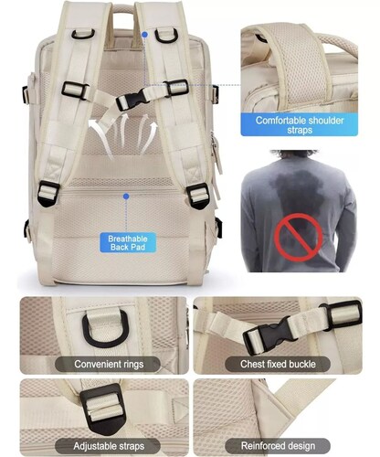 Mochila De Viaje Grande, Mochila Impermeable Para Senderismo color CREMA.