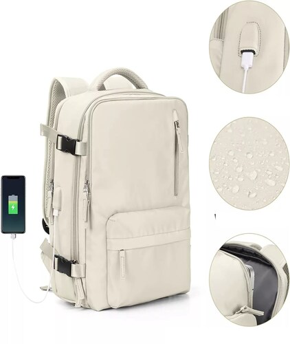 Mochila De Viaje Grande, Mochila Impermeable Para Senderismo color CREMA.