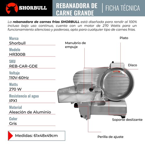 Rebanadora Industrial 300 Cortadora Embutidos Jamon Shorbull.