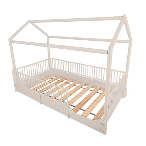 Cama Casa Montessori con Barandales Blanca | Duduk.