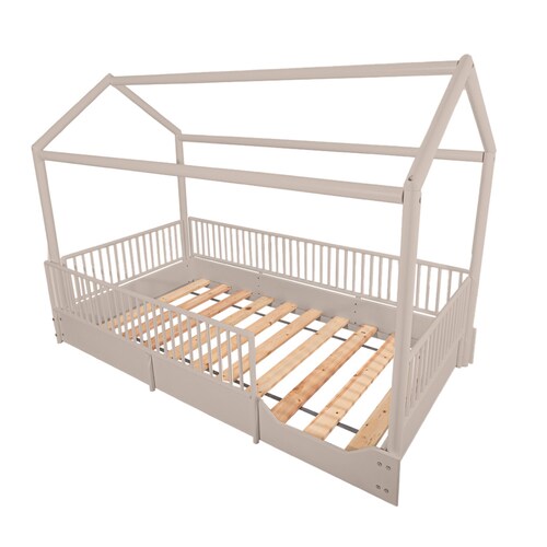 Cama Casa Montessori con Barandales Blanca | Duduk.