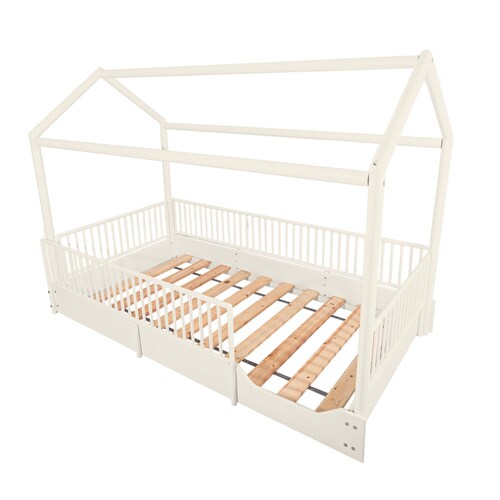 Cama Casa Montessori con Barandales Blanca | Duduk.