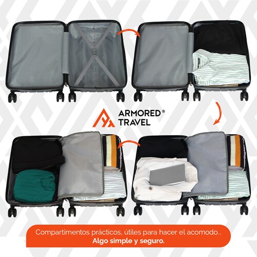 Maletas de viaje Rígidas set grande kit 3 piezas 28 24 20 pulgadas carry on ABS doble calibre candado de alta seguridad TSA LOCK Gris Oxford OX Armored travel.