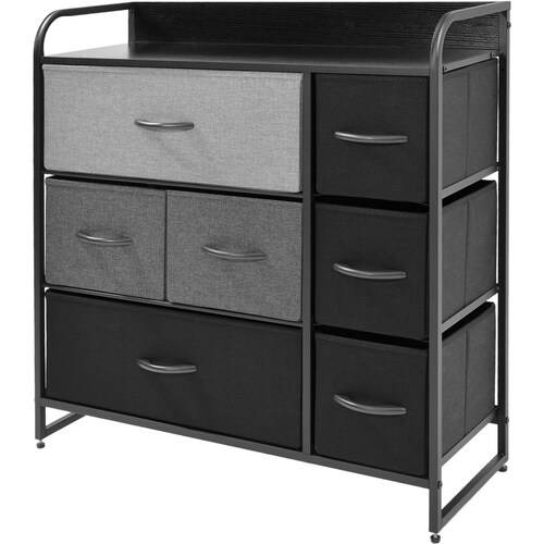 Mueble Buro Organizador Comoda Negro Metal 7 Cajoneras Tela