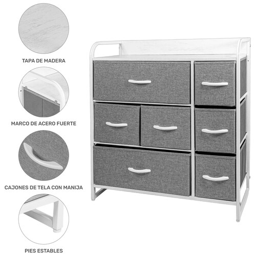 Mueble Buro Organizador Comoda Gris Metal 7 Cajoneras Tela