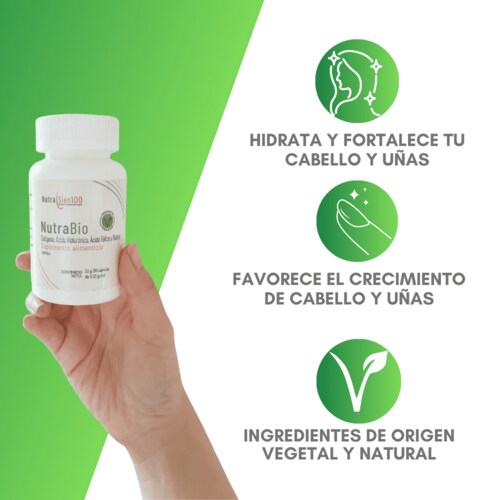 Colágeno vegano, Ácido Hialurónico, Biotina y Ácido Fólico Ideal para Cabello y Uñas 30 días