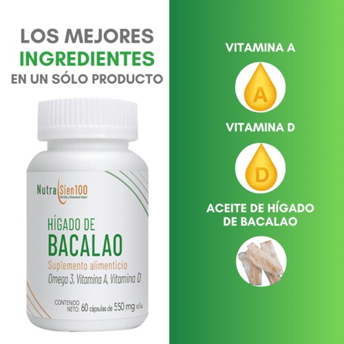 Aceite de Hígado de Bacalao en cápsulas con Vitamina A y D. Suplemento alimenticio. 60 Cápsulas