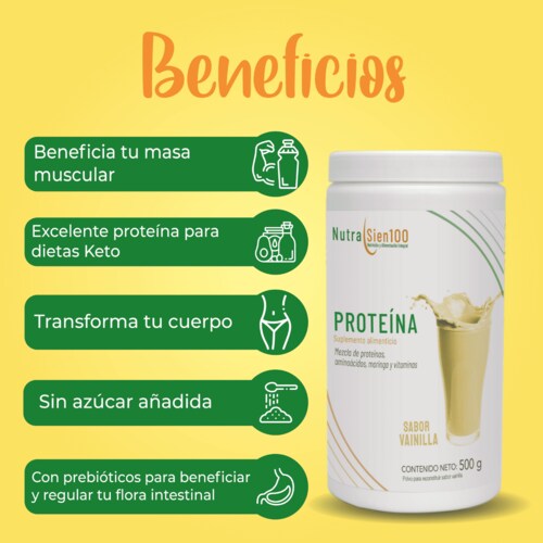 Proteína en polvo Vainilla Keto Pre-workout 22g proteína NO Azúcar NO Gluten 500g