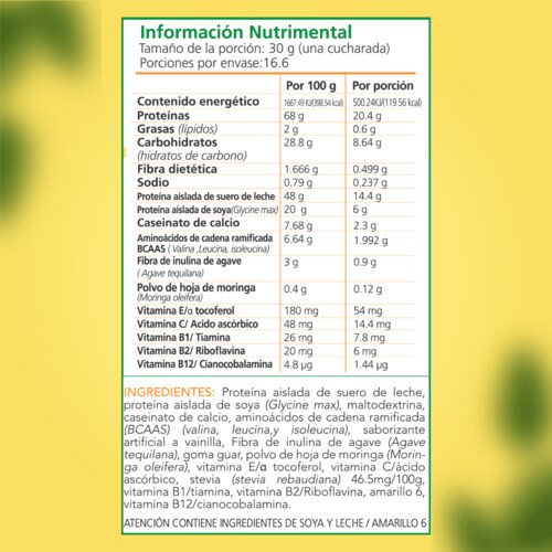 Proteína en polvo Vainilla Keto Pre-workout 22g proteína NO Azúcar NO Gluten 500g