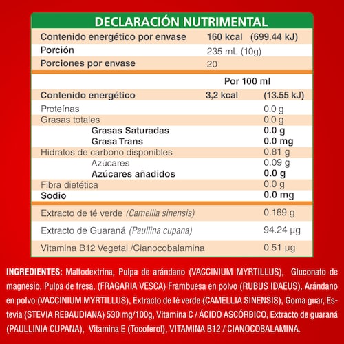 Energizante natural en Polvo Sin azúcar Termogénico Pre-workout Sabor Arándano 200g