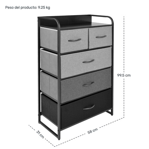 Mueble Buro Organizador Comoda 5 Cajoneras Negro Tela Moderno 
