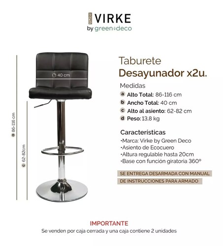 Banco De Cocina O Barra Negro Banco Alto Desayunador Set X2