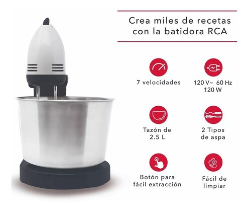 Rca Batidora De Pedestal 2 En 1 Rc-67ss Color Gris.