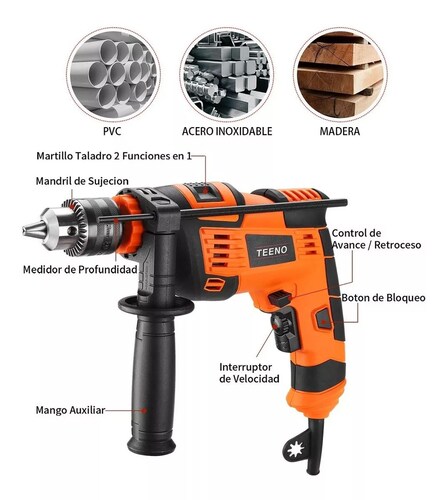 Taladro Teeno rotomartillo 7133A-25 710W + accesorios 110V 60Hz.
