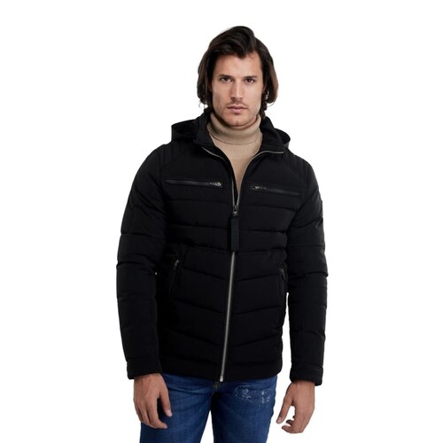 Chamarra capitonada con capucha para hombre, color negro, marca D.E.E.P. Selection, mod. 1097551