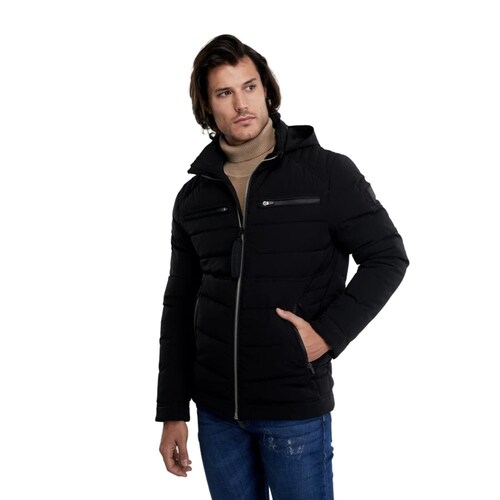 Chamarra capitonada con capucha para hombre, color negro, marca D.E.E.P. Selection, mod. 1097551