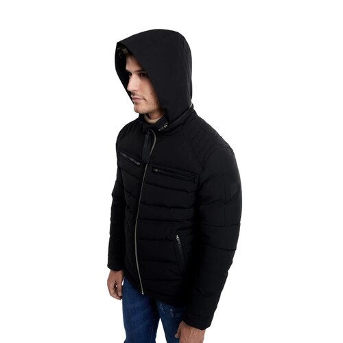 Chamarra capitonada con capucha para hombre, color negro, marca D.E.E.P. Selection, mod. 1097551