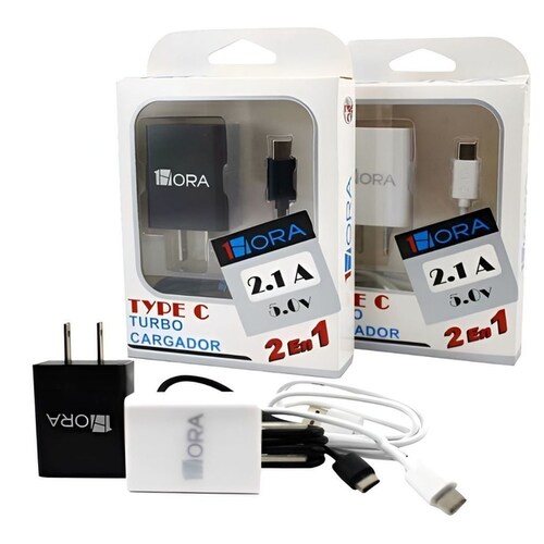 Paquete 2 Cargadores 1 Hora 1x Tipo C, 1x Lightning Negro Combo Pack Kit Set