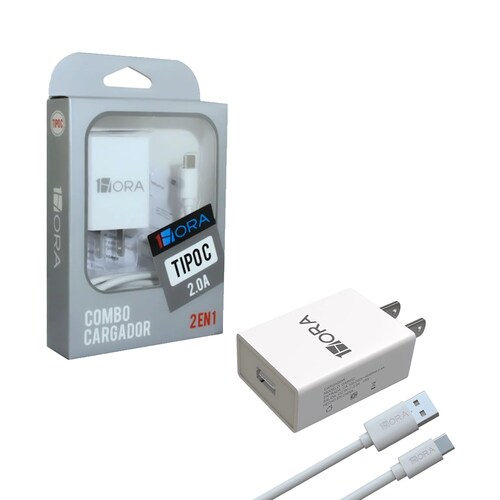 Paquete 2 Cargadores 1 Hora 1x MicroUSB, 1x Tipo C Blanco Combo Pack Kit Set