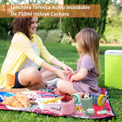 Lonchera Termica Acero Inoxidable De 710ml Incluye Cuchara color ROSA.