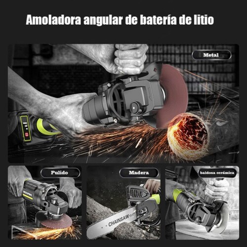Esmeriladora Angular Eléctrica Inalámbrica Esmeril Cortadora Negro/Verde
